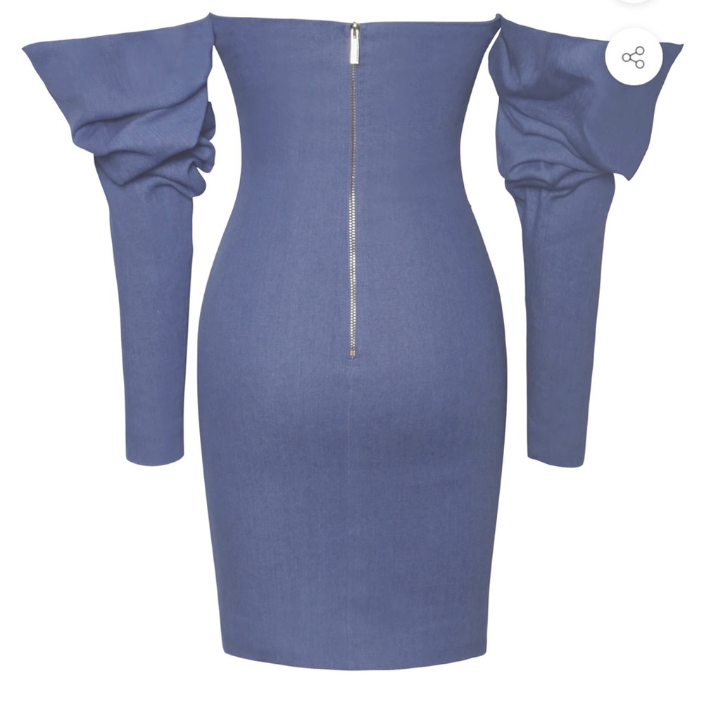 Miss Circle Denim Puff Sleeve Off Shoulder Dress - Picture 5 of 5